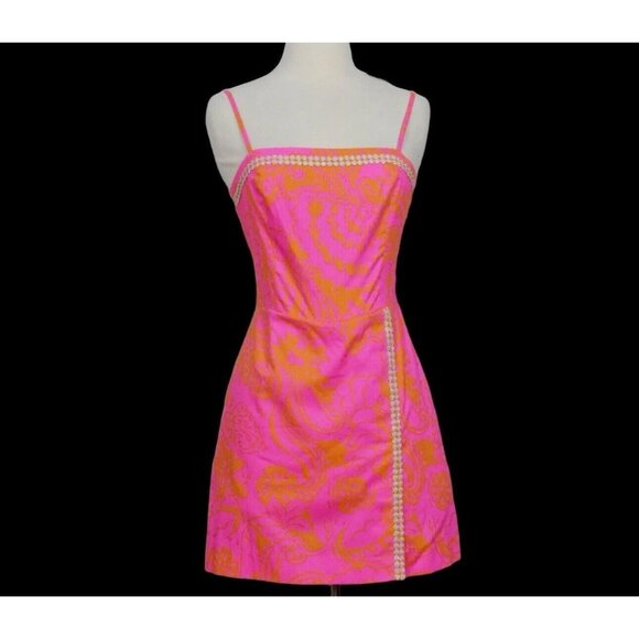 Lilly Pulitzer Hot Pink/Orange With Gold Accents 2015 Seaesta Romper Size 4 - Picture 1 of 14